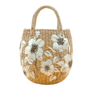 White Floral Seagrass Bag