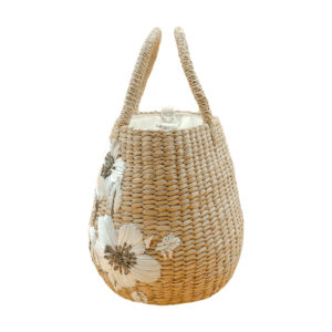 White Floral Seagrass Bag