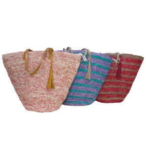 Two-toned Raffia Tote Bag