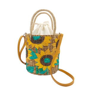 Sunflower Embroidery Seagrass Bucket Bag