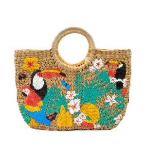 Jungle Embroidery Seagrass Bag