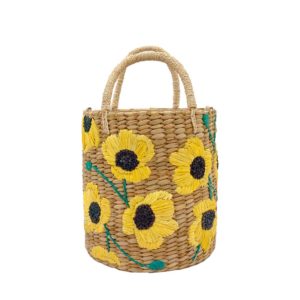 Yellow Daisy Embroidered Seagrass Bag