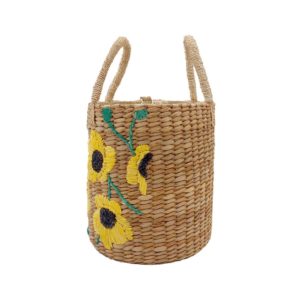 Yellow Daisy Embroidered Seagrass Bag